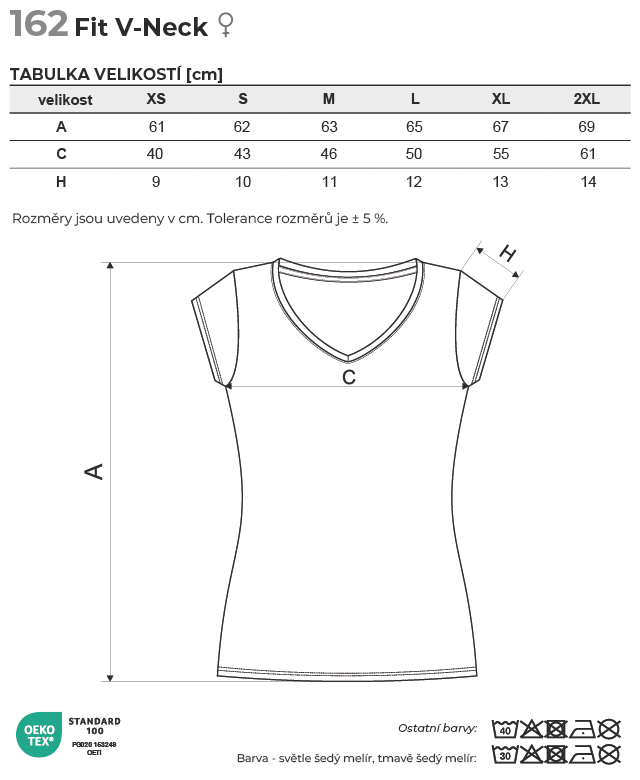 162 Fit V-neck tričko dámské Tabulka velikostí